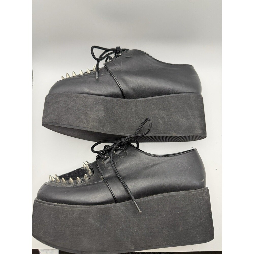 Demonia Size 8 Black Studded Heart Shoes Gothic Punk Lace-Up Platforms Vegan - Picture 5 of 11